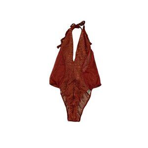 Victoria Secret Burnt Orange Lace Deep V Neck Teddy - Medium